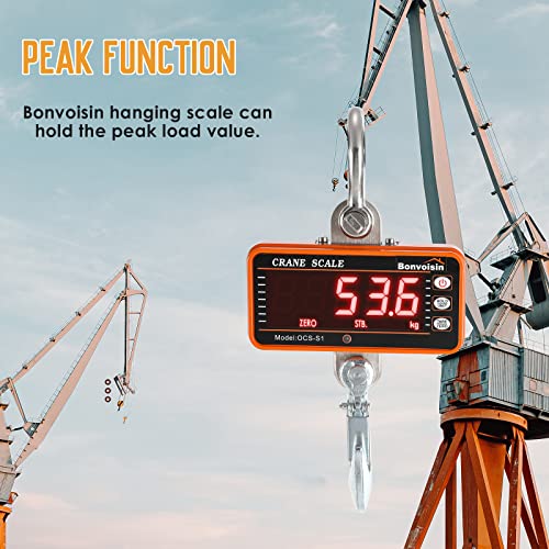 Bonvoisin Digital Crane Scale 2000Lb Hanging Scale Digital Weight With Peak Hold And Remote Control Industrial Heavy Duty Hang Scale For Farms Led Display Ce Certified (1000Kg, Orange) #TOP1