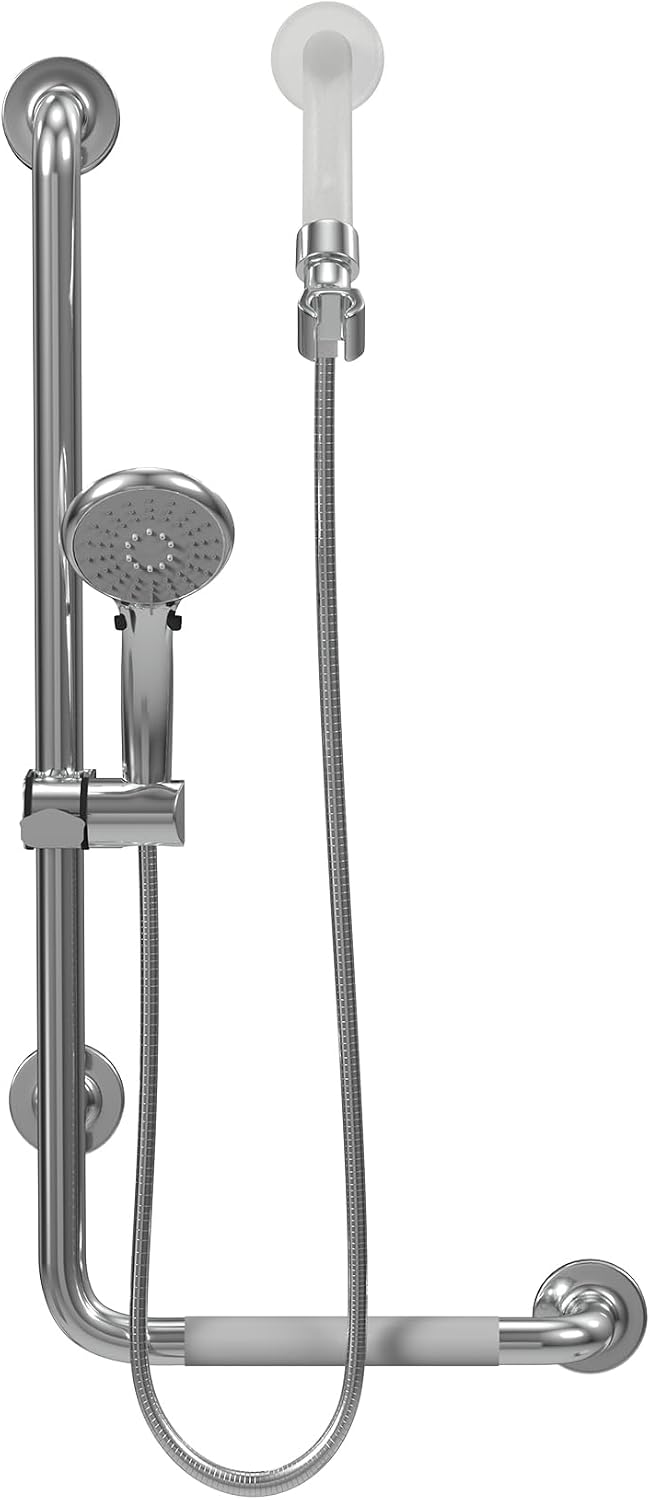 PULSE ShowerSpas 4001L-SSP ErgoSlideBar with Hand Shower, ADA Compliant, Left-Hand Grip, Polished Stainless Steel