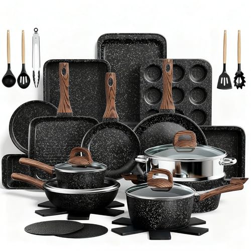 Pots and Pans Set Non Stick, 31 Piece Kitchen Induction Cookware & Bakeware Set, Nonstick Kitchen...