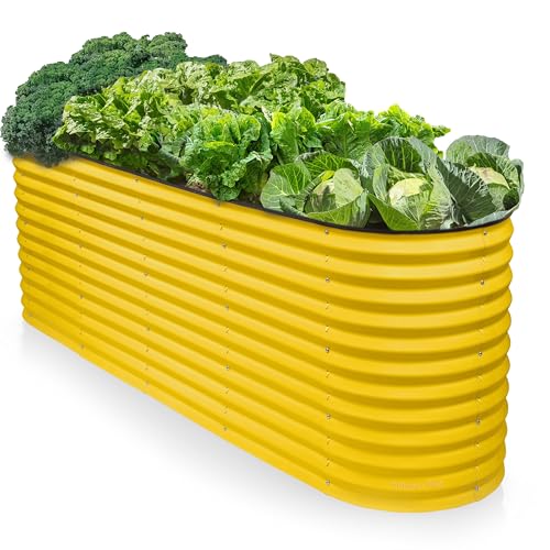 9-in-1 Galvanized Raised Garden Beds Outdoor // 8×2×2.5 ft Modular Planter for Gardening, Vegetables, Flowers // 32' Extra Tall Metal Raised Garden Bed (Yellow) // Patented Design Planter Box
