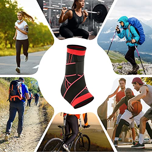Novetec Ankle Brace Compression Ankle Support With Adjustable Wrap Ankle Socks For Men & Women For Plantar Fasciitis, Achilles Tendon, Sprained Ankle, Stabilize Ligaments, Sports Protection (Red, Large) #TOP6