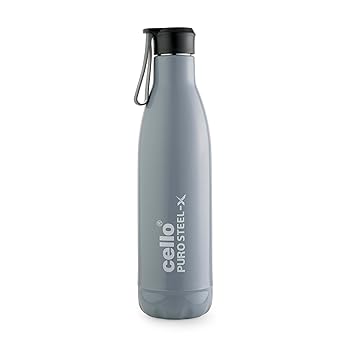 Cello Puro Steel-X Neo 900 Inner Steel Insulated Water Bottle 720ml, Grey | ISI Certified | PU Insulated | BPA Free, Leakproof | Insulated Cold Water Bottle for Office, School, Cycling, Gym & Travel - image, photos