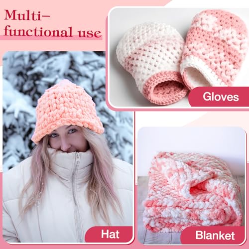 Image of Threlaco 6 Pack Loops Yarn Bulk for Finger Knitting Soft Chunky Yarn 600 G / 6 Skeins for Beginners DIY Hand Knitting No Needles or Hooks (White, Pink, Carmine)