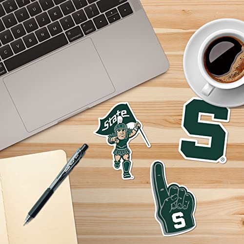 Image of Michigan State University Spartans Vinyl Sticker Pack - 8‑Count Large Waterproof Decals for Laptop, Water Bottle, Tablet, Skateboard, Car, and Indoor /Outdoor Use