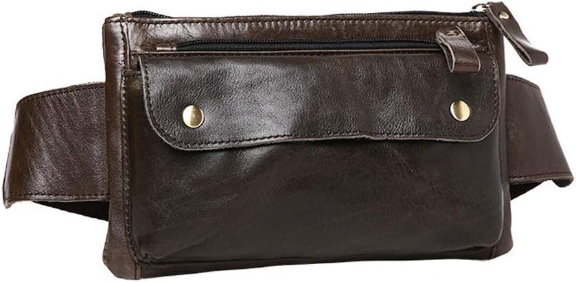 Genuine Leather Waist Bag Fanny Pack, Dark Brown, 9.4 x 1.6 x 5.5 Inch