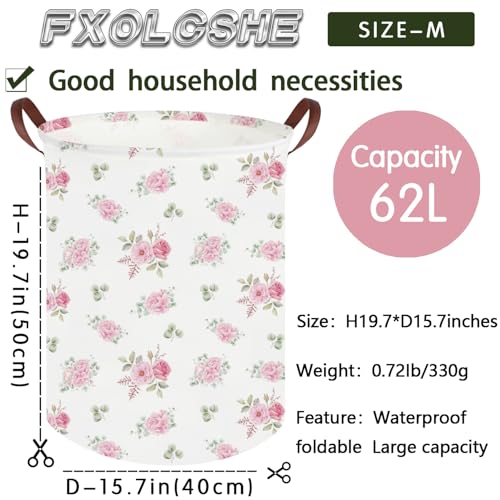Image of Pink Flower Laundry Basket,Nursery Baskets Girl Baby Storage Bins,Baby Girls Nursery Hamper,Waterproof foldable laundry basket,Gift Baskets,Pink Rose room Decor(Pink Rose)