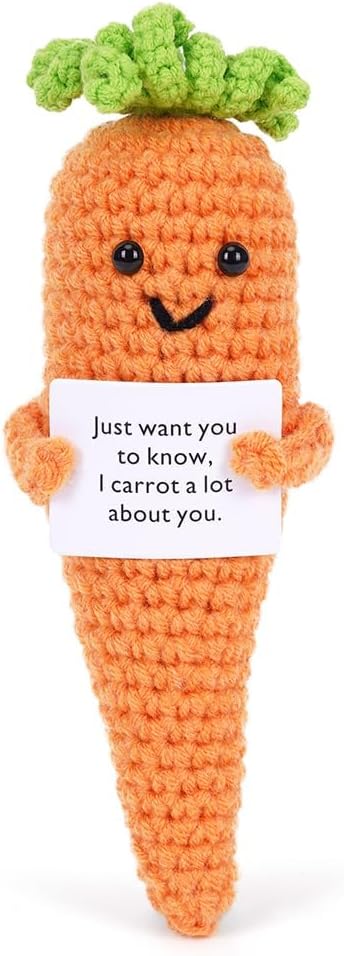 KASTWAVE Funny Knitted Positive Carrot Dolls, Funny Crochet Toys with Encouragement Card, Pocket Hug Worry Doll, Valentines Day Decorations for Bedroom Home Office (Carrot)