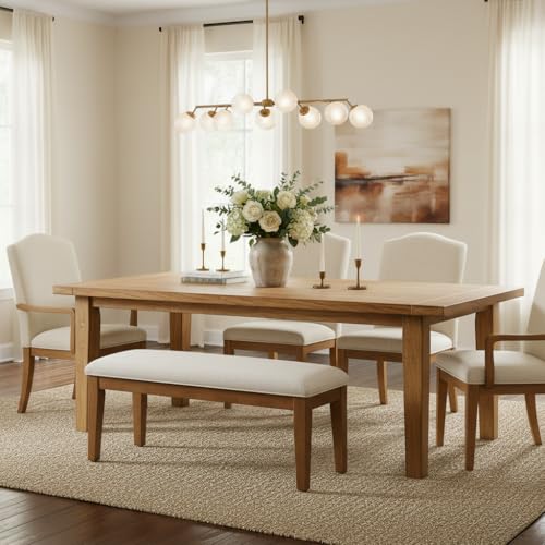 HUIMO Kitchen & Dining Room Benches, Fabric End of Bed Bench with Solid Wood, Upholstered Entryway Bench for Living Room, Bedroom (Beige) - Thumbnail 7