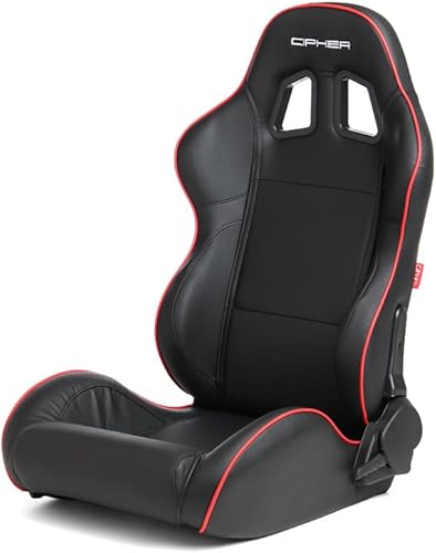 Miniatura 3 de Cipher Auto Asientos de carreras - Cuero sintético negro con ribete rojo - Par