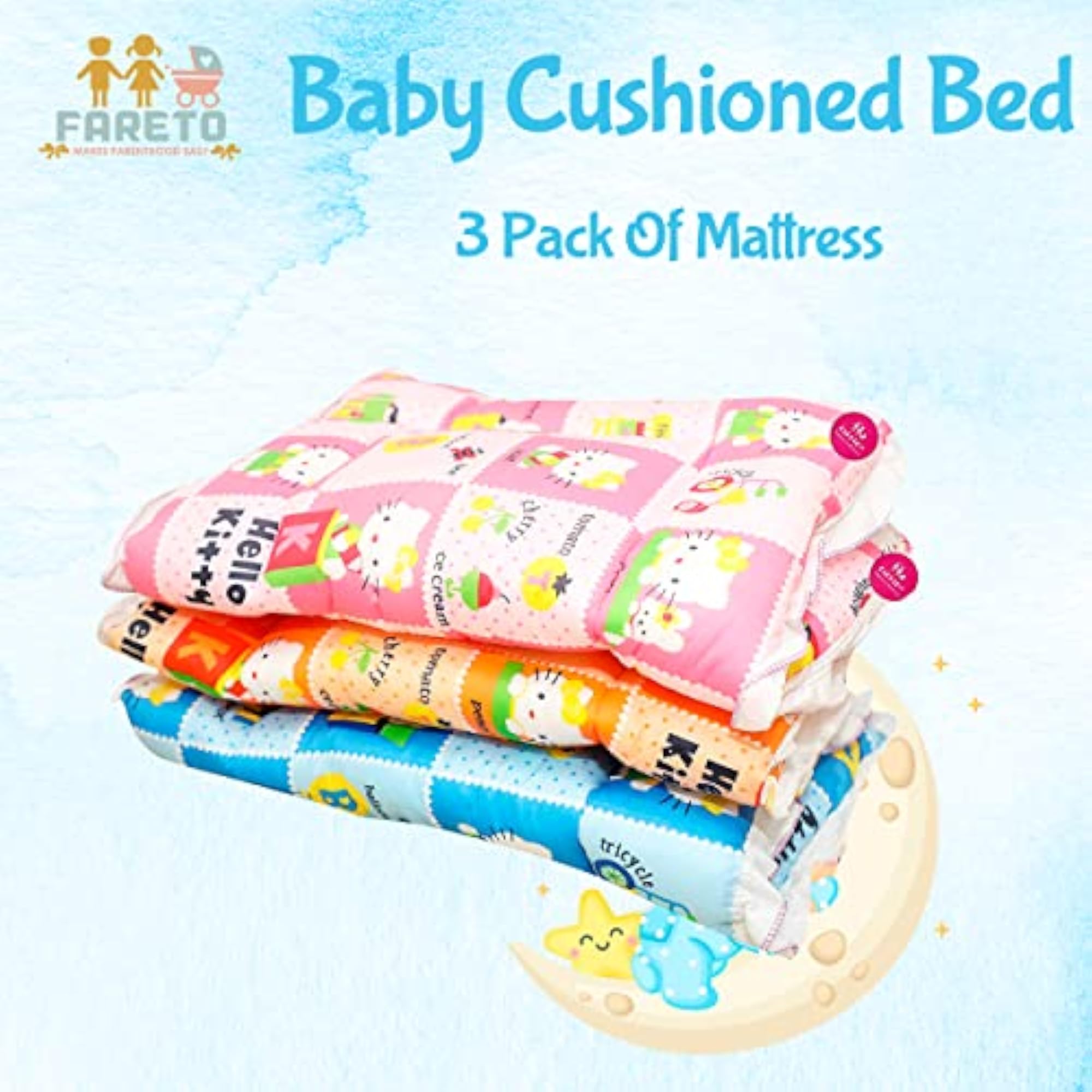 Cotton Baby Cradle Bed, Sleeping Mat, Multi Purpose Cushioned Bed Pack of 3