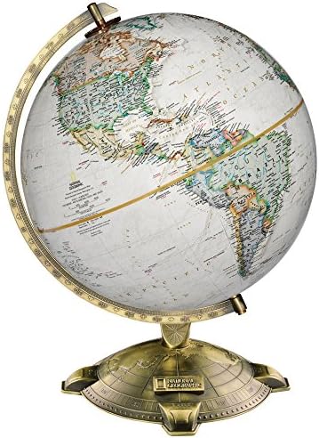 Replogle Allanson, Antique Ocean, National Geographic Cartography, Up-to-Date and Detailed, Desktop Globe, Raised Relief, Antique Plated Die-Cast base (12"/30cm diameter)
