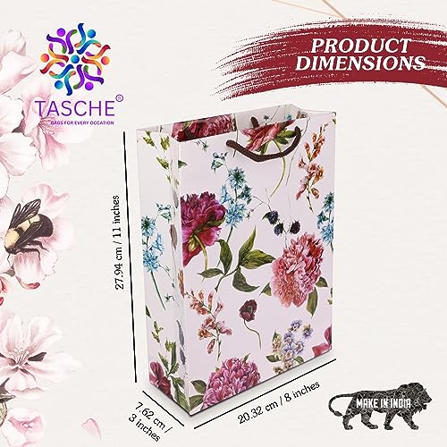 Image of TASCHE Alekhya Design Paper Gift Bags for Return Gift, Small Presents, Weddings, Birthday, Holiday Presents,Multicolor (20.32 x 7.62 x 27.94 Cm, Pack of 10)