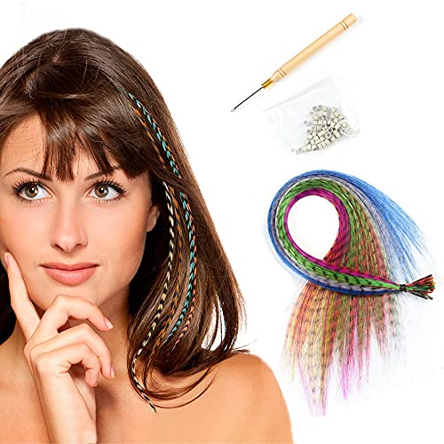 Lot de 20 extensions de cheveux en plumes - Synthèse raides - 2 crochets - 20 pièces - Couleurs mélangées Cover