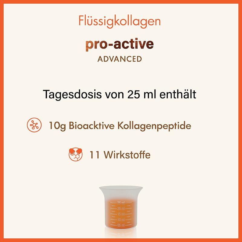 Pro-Active ADVANCED Kollagendrink Zitrone 600ml mit Kollagenpeptiden | Flüssiges Kollagen mit Hyaluronsäure, Vitamin C, Magnesium, Zink und Vitamin D3, Zitronengeschmack, 24 Tagesportionen.
