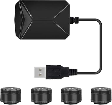 USB Tire Pressure Monitor System TPMS Monitoring Alarm with 4 External Sensors Compatible with Android Car Navigation Display