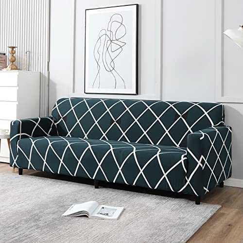 Image of HOKIPO Polyester, Spandex Elastic 4 Seater Sofa Cover Stretchable Slipcover, Teal Diamond (AR-4096-D22)