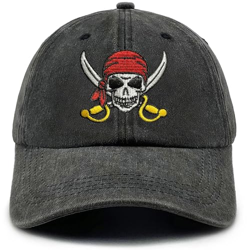 Pirate Skull Embroidered Baseball Cap Vintage Cotton Washed Hat for Men Women