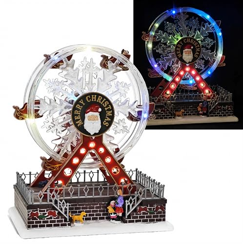 EMPOTEC Scena Paesaggio Villaggio Natalizio Ambientazione Giostre Ruota Panoramica Animato Movimento Luci e Suoni Alta Qualità Idea Regalo Natale