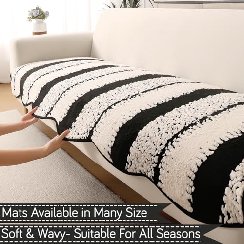 Image of HOKIPO Luxury Wavy Anti Slip Plush Sofa Cover Mat | Make Your Own Sofa Cover Set, Mat Length 90(D) x 150(L) cm, Black (AR-5983-BLK)