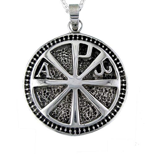 Alylosilver Collar Colgante Cruz Crismon de Plata para Hombre Mujer - En Terminacion Vintage Incluye Cadena de Plata de 45 cm y Estuche para Regalo
