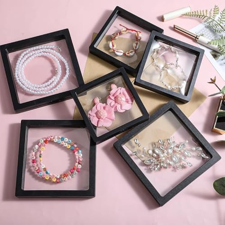 6 Pcs 3D Floating Frame, Large Size Floating Display Case, Visualize Transparent PE Display Frame, Floating Display, Suitable for Storing Coins, Medals, Plaques (4.3x4.3 Inches, 5.5x5.5 Inches)