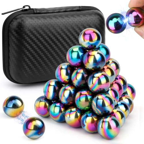 Image of Dilabnba 28PCS Rainbow Hematite Magnetic Ball Fidget Toy for Adults, Men Women Magnetic Hand Roller Office Desk Toys for Gifts, Science Kit Rare Earth Magnets with Fiber Case