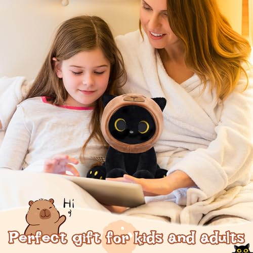 Image of Capybara Plush Stuffed Cat, 8inch Black Cat Plush Wear Capybara Hood, Cute Kitten Plushies Kawaii Huggable Gift for Kids, Boys, Girls, Birthday