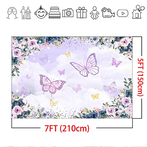 Mocsicka fondo violeta mariposa 7x5ft para fiestas miniatura 5