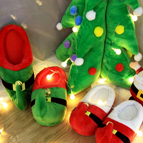 Amosfun 1 Santa Claus Slippers Pair Christmas Slippers Elf Costume Accessories Plush Non Slip for Christmas Xmas Holiday Winter Size elf Costume XL Shoes (Green)4