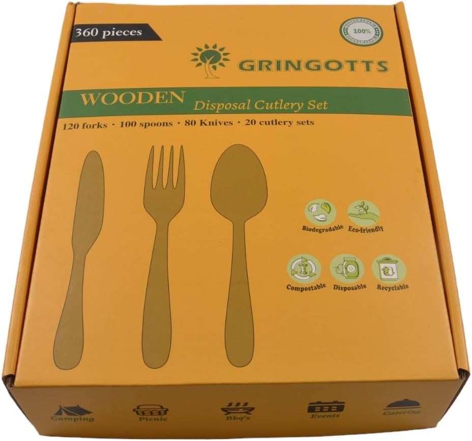 Gringotts Disposable wooden Cutlery set (360 PCS) 100
