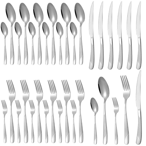 Stainless Steel Cutlery Set - Cutlery Set for 7 People, 35Pcs Knives and Forks Set - Flatware Set with Spoon - Tableware Silverware Set - Dishwasher Safe - Mirror Polished - for Home Party Restaurant