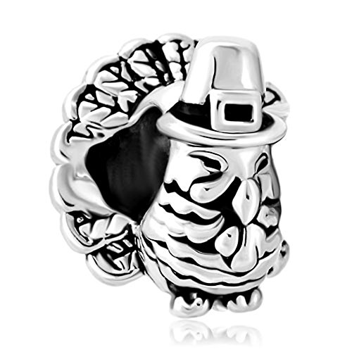 Pugster Silver Tone Thanksgiving Day Turkey Bead Fits Pandora Charms Bracelet