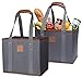 ONTHEPURE - Reusable Grocery Shopping Box Bags - Collapsible Reusable Cart Bags - Grocery Tote Bags - Durable Nylon Material+PU Leather Insertions - Convenient Strap Handle and Pocket(Set of 2, Grey)