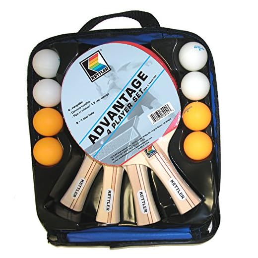 Kettler Advantage Indoor Table Tennis Bundle: 4 Player Set (4 Rackets/Paddles and 8 Balls)