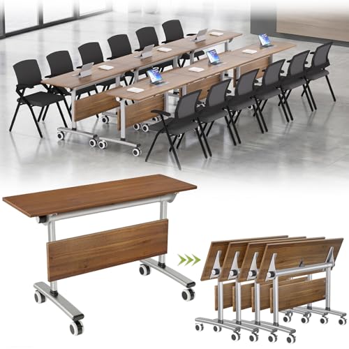 Folding Conference Table, Modern Conference Room Tables with Wheels, Flip Top Mobile Training Table for Office, Classroom, Seminar, Portable Business Meeting Tables for Space Saving,B,47IN,1