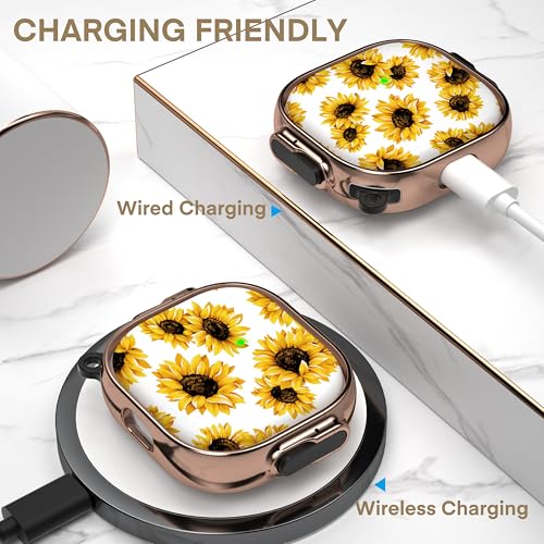 Image of Maxjoy for AirPods 4 Case with Lock, Flower AirPods 4 Case Lock Protective Hard Cute AirPod 4 Generation Cover for Women Girly with Keychain Clip for AirPod 4th Generation Cover 2024, Sunflower