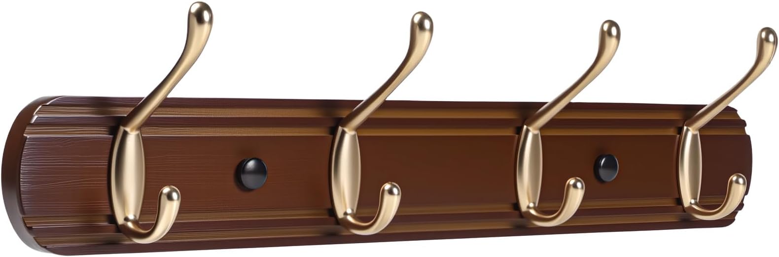 Coat Hooks Wall Mounted, Bamboo Wall Coat Racks with 4 Metal Hooks for Hanging Clothes, Towels, Keys, Hats, Bags(Brown&Rose Gold)