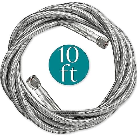 Refrigerator Water Line for Ice Maker Braided - 10' Pex Water Supply Lines Hose for Fridge Outlet Box with 1/4 Comp Fitting Cover