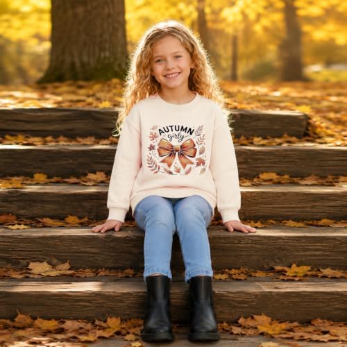 Deyaidy Girls Bow Fall Sweatshirt Graphic Cute Sweatshirts Rhinestone Coquette Hoodie Autumn Girly Pullover(Apricot,150) - 3