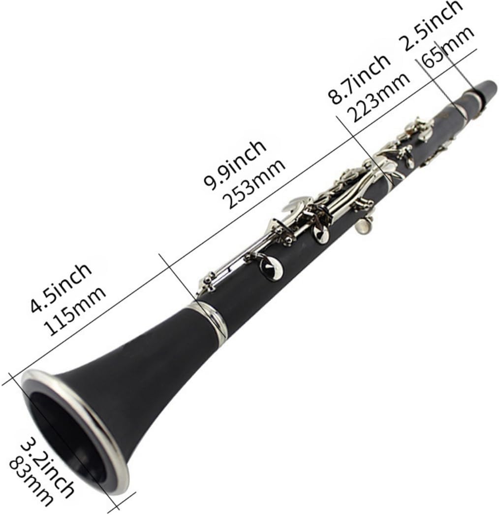Clarinet Bb French 17 Key, B Flat Beginner Student Clarinet Bb Nickel-Plated for School Band Orchestra adult kid, Complete with Cases and Accessories (Natural Resin)