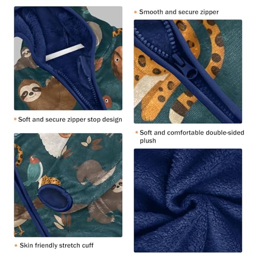 Various Animal Print Toddler Fleece Jacket Girl Boys Hooded Fleece Jacket Coat Warm Outwear Zip-up 3-10T3