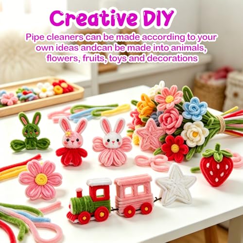 Zeadylaris 500 Pcs Thick Pipe Cleaners Craft Kit for Beginners – 5 Colors Chenille Stems for DIY Flowers & Crafts, with Glue Guns, Floral Wires & Ribbon – Perfect for Family Fun, Holiday & Room Decor by Zeadylaris - Used condition - Image 4