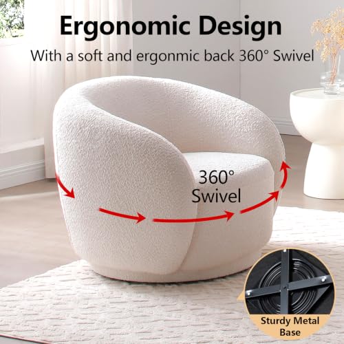 Image of 5 Piece Curved Sofa Set for Living Room, 93 inch Organic Modern Boucle Couch with 4 Swivel Barrel Chairs, Deep Seat Cloud Comfort Conversation Seating Furniture for Open Concept Spaces,Home Office