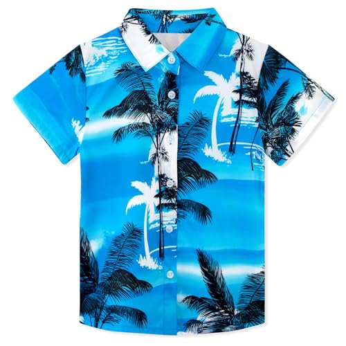 Image of XiaoMoSha Hawaiian Shirts for Boys Button Down Shirt Short Sleeve Shirts Girls Hawaiian Shirt Summer Beach Tops for Kids
