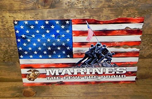 Enlisted "The Few. The Proud." Iwo Jima USA American Flag Metal Sign - 24" x 15" for USMC