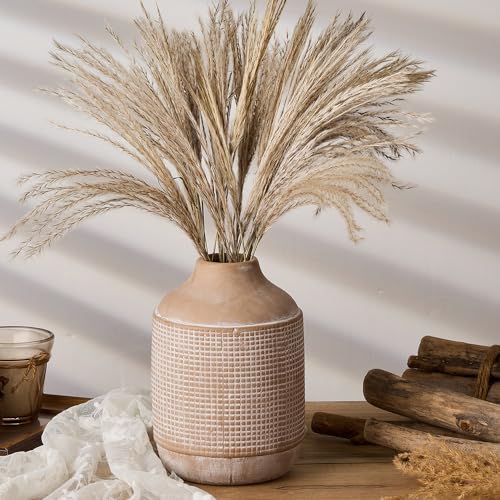 PORCER Jarrón rústico de cerámica para decoración del hogar, centros de mesa, 7.4 pulgadas, acabado esmaltado en arena, jarrón decorativo para hierba de las pampas, sala de estar, decoración de