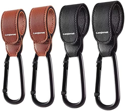 （4-Pack）Baby Stroller Hooks Clip or Hanging Diaper Bag Universal Hooks Accessories for Stroller and Car or Shopping Cart (Black and Brown)