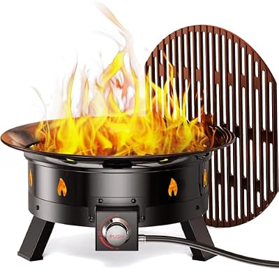 Ciays Large Propane Fire Pit 19 Inch, Gas Fire Pit with Grill Grate, Folding Legs, Hose Hooks, Propane Tank Holder, Cover & Carry Strap, CSA Certified Portable Outdoor Fire Pit for Camping, 58,000 BTU