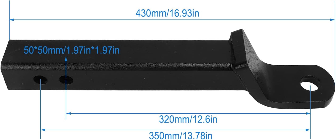 Trailer Hitch Ball Mount Extender 430mm Long Forged Steel 6000 Lbs High Strength Extension Ball Mount Replacement for 2in Receiver Towing Box