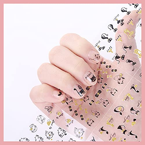 Silpecwee 30 Sheets 3D Nail Stickers Golden Black Cats Nails Design Self Adhesive Nail Art Stickers Cute Nail Decals For Women Kids Diy&Salon Nail Decoration With Tweezers #TOP3